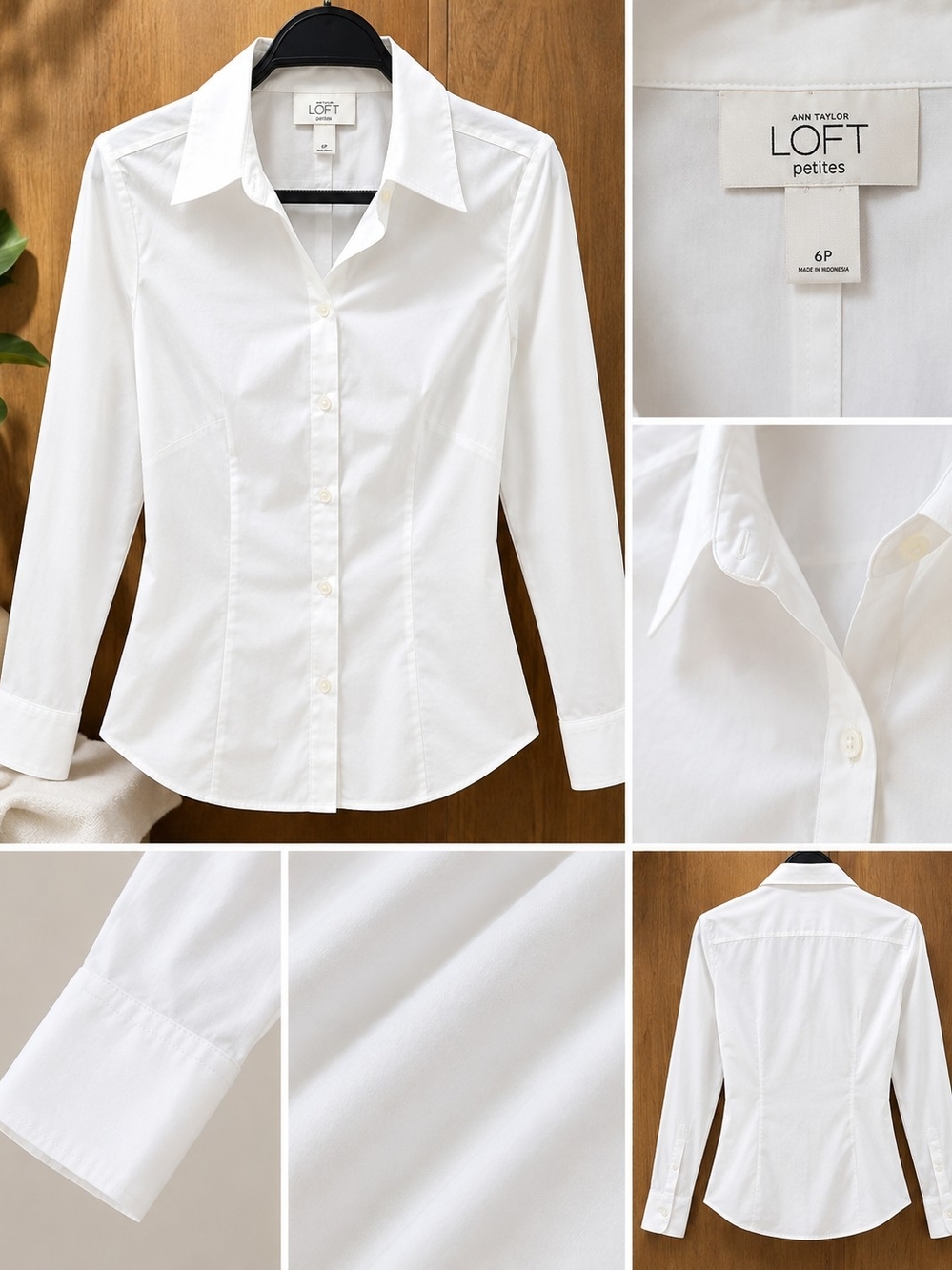 LOFT Petites White Fitted Button-Down Shirt 6P